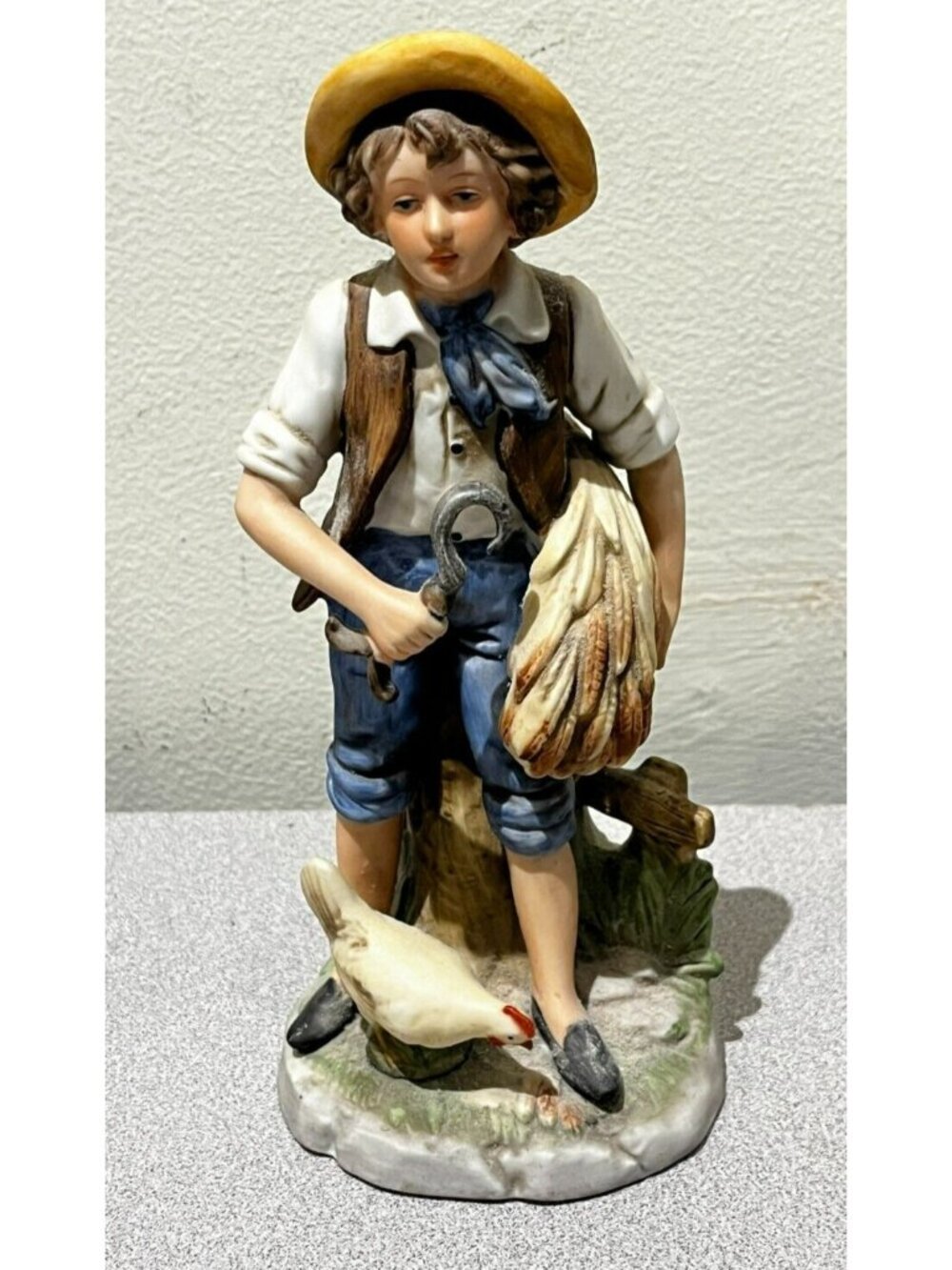 Vintage Porcelain Farm Boy & Chicken Sculpture Hand Painted HOMCO JAPAN 7"